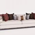 Modern White Two Seater Sofa With Multiple Brown Gray Pillows And Decorative Armrests 3d model