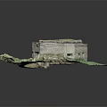 Grass Roof Building Model With Green Landscape And Stone Wall Design Features