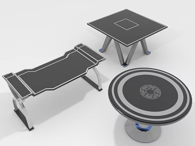 Modern Furniture Including Bench Square Table And Round Table With Metal Legs Dark Surface 3d model