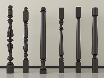 Black Decorative Balusters With Various Designs For Staircase Railings 3d model