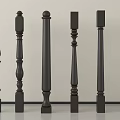 Black Decorative Balusters With Various Designs For Staircase Railings 3d model