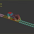Small Red and Blue Toy Train Moving on Long Railway Track