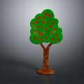 Colorful Cartoon Tree Scene With Green Leaves Red Apples And Brown Trunk