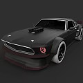 Black Modified Muscle Car With Red Headlights Wide Body And White Wheels