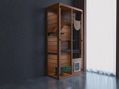 Wooden Multi tiered Garden Decorative Piece with Doors Windows in Gray Wall Room 3d model