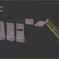 Various Shaped Concrete Blocks And Metal Stair Components On Black Reflective Surface
