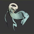 3D Fantasy Dragon Sculpture With Light Blue White Body Green Horns And Wave Shaped Base