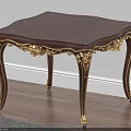 Classical Style Side Table With Dark Wooden Tabletop And Carved Gold Metal Legs