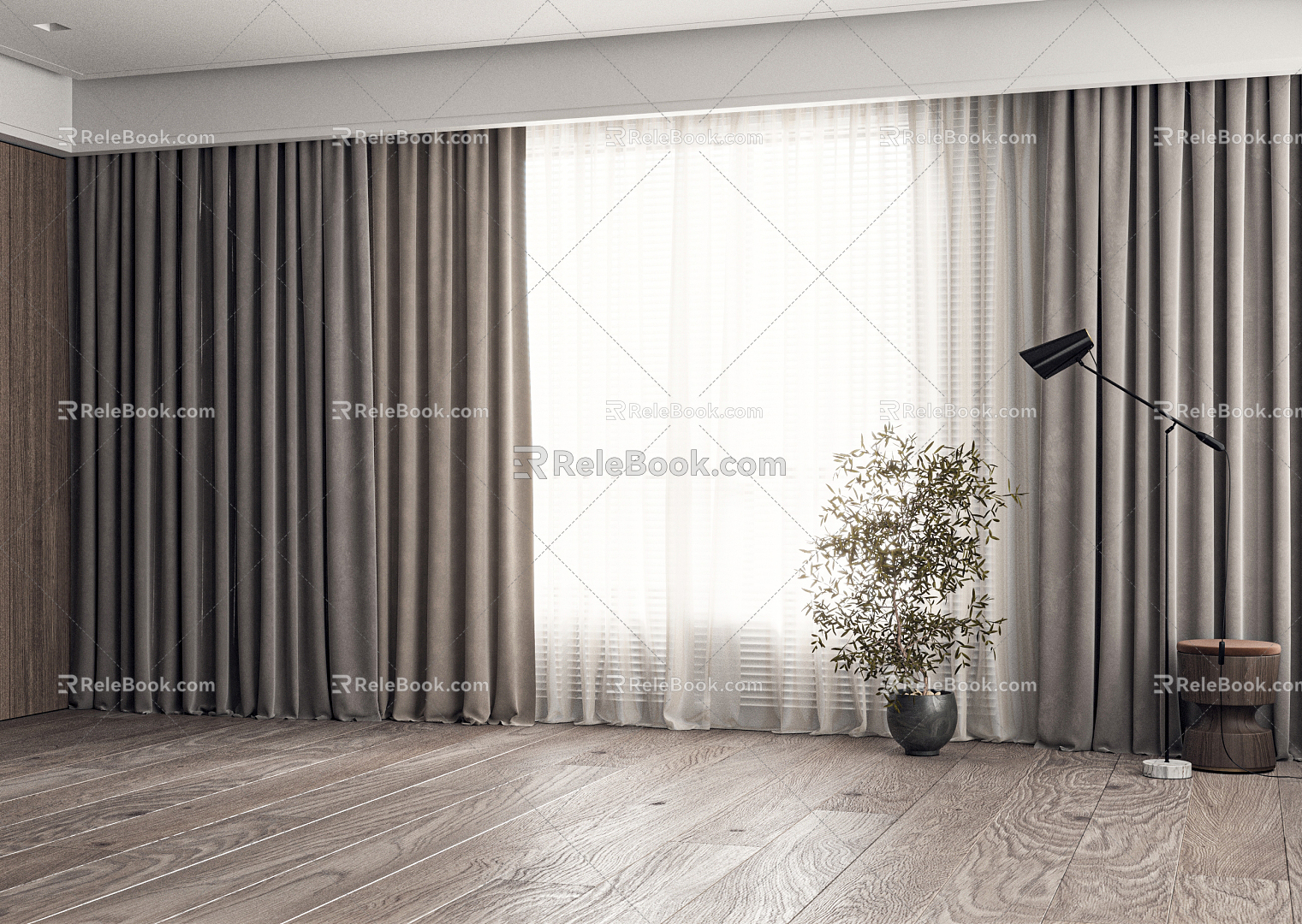 modern curtain gauze curtain 3d model