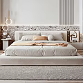 Modern Bedroom Interior With Elegant Headboard Soft Pillows And Plush Area Rug