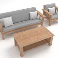 Wooden Frame Gray Sofa and Coffee Table Set with Armchair and Cushions for Living Room