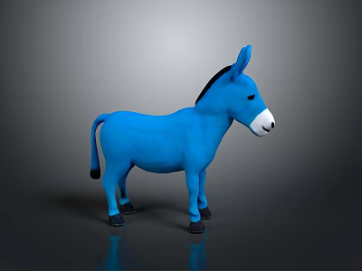 Realistic 3D Blue Donkey Model Standing On Dark Background With Reflection 3d model