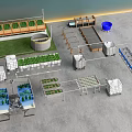 Advanced Hydroponic Agricultural Facility With Vertical Racks Circular Beds And Green Plants