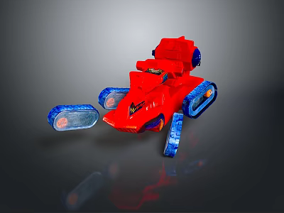 Red And Blue Toy Tank With Blue Tracks And Playful Cartoon Design 3d model