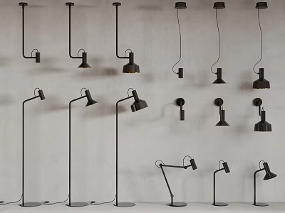 Modern Pendant Floor and Table Lamps in Sleek Lighting Combinations Design 3d model