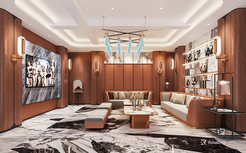 Luxury KTV Lounge Interior With Sofas TV And Chic Decor 3d model