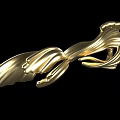 Gold Shiny Art Installation With Curved Flowing Leaf Like Wings On Black Background