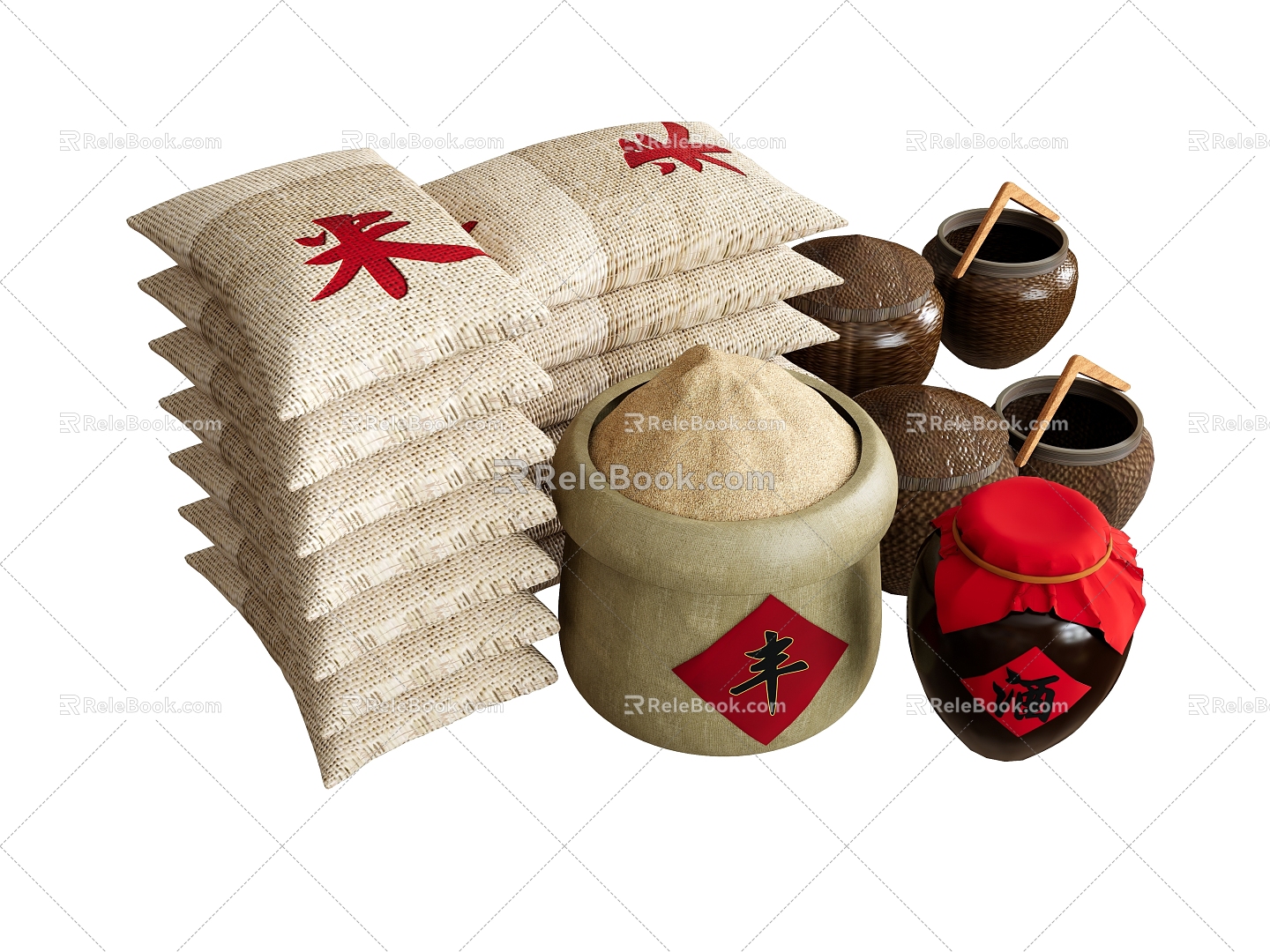 Rice Rice Bag Sandbag Rice Basket Grain Wine Altar 3d model