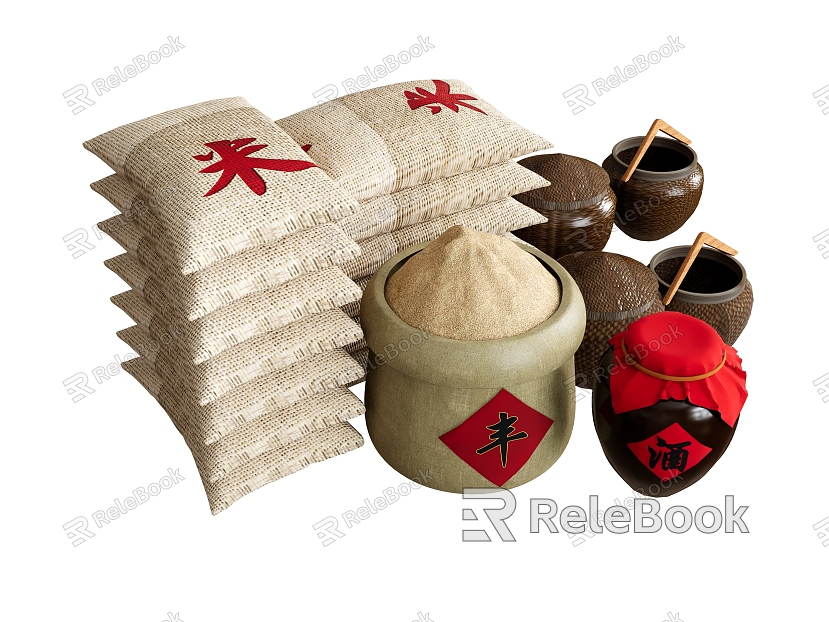 Rice Rice Bag Sandbag Rice Basket Grain Wine Altar model