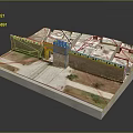 Ancient Fortress Model With Tower Walls Inner Buildings And Pathways Layout Design