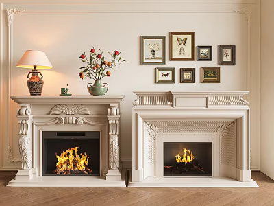 French Fireplace Firewood Stove Simple European Fireplace French Decorative Painting Combination French Combination Painting Floor Lamp 3d model