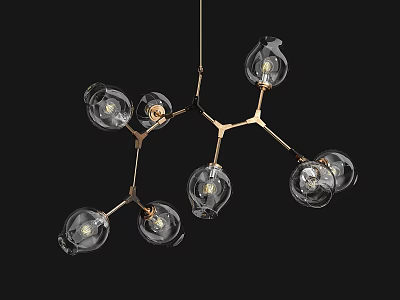 Modern Branched Chandelier Design With Metal Frame Clear Glass Shades And Light Bulbs 3d model