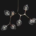 Modern Branched Chandelier Design With Metal Frame Clear Glass Shades And Light Bulbs