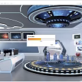Futuristic Hi Tech Control Room With Multiple Screens And Circular Platform 3d model
