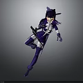Anime Character In Purple White Costume With Cat Ear Headpiece And Weapon In Combat Pose