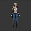 Woman With Blonde Long Hair Wearing Blue Jacket White Top Blue Jeans And Boots
