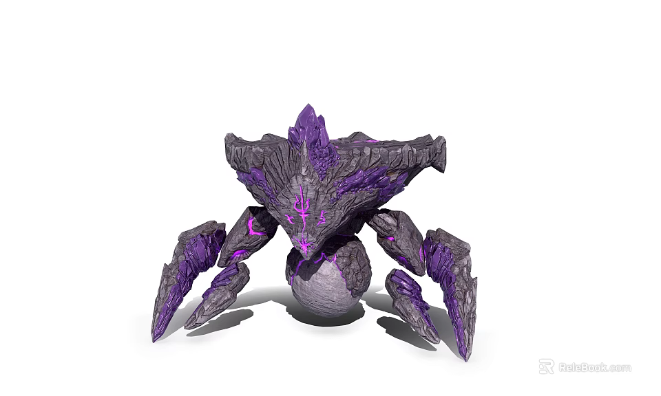 Game Movie Character Purple Gray Monster With Spider Like Legs Spiked Top And Glowing Center 3d model 