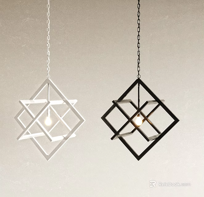 Modern Geometric Chandeliers With White And Black Frame Design For Interior 3d model