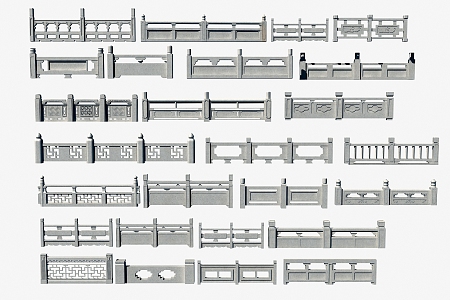 Chinese Guardrail Stone Railing 3d model