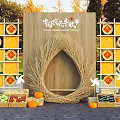 Harvest Season Photo Check-in Spot With Wooden Backdrop Wheat Ear Decorations Pumpkins And Fruits