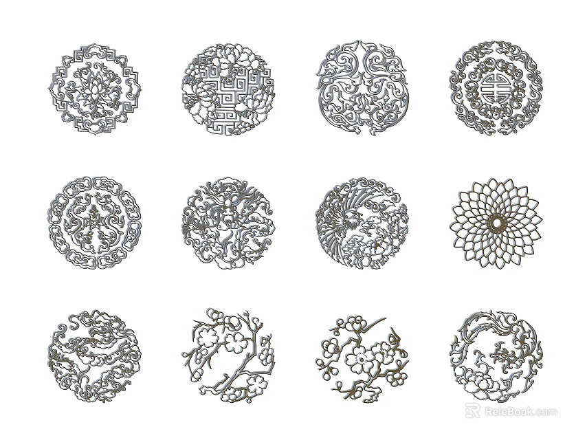 Traditional Circular Carvings With Intricate Floral Patterns And Detailed Designs 3d model 