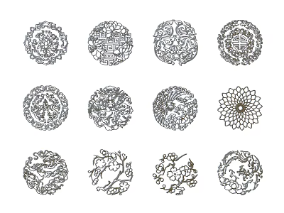 Traditional Circular Carvings With Intricate Floral Patterns And Detailed Designs 3d model