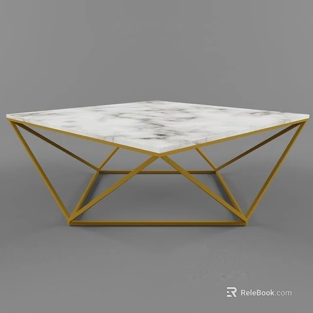 Hexagonal Coffee Table With Marble Top And Gold Metal Modern Design 3d model