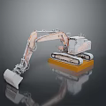 Heavy Duty Functional Construction Vehicle Excavator With Tracks Large Bucket On Display Platform And Reflection