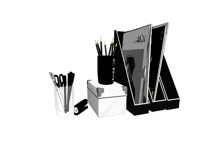 Desk Accessories With Scissors Pencils Pen Holder Box And Photo Frames 3d model