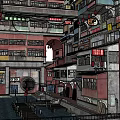 Traditional Commercial Street With Chinese Style Signs Lanterns Dense Shops And Multi Story Buildings