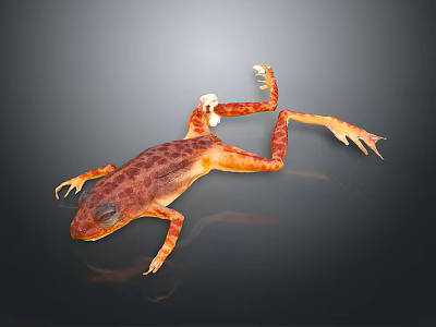 Orange Red Spotted Frog With Stretched Limbs And Reflection On Dark Background 3d model