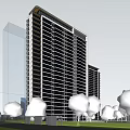 Modern High Rise Residential Complex With Glass Curtain Wall And Surrounding Trees And Lawn