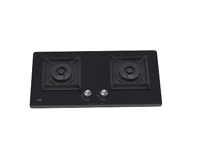Two Burner Gas Stove With Black Ceramic Panel And Control Knobs For Kitchen Appliances 3d model