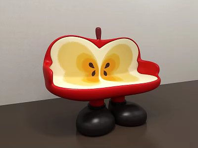 Apple Shaped Public Chair With Red Exterior Yellow Interior And Black Legs 3d model