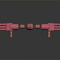 Red Mechanical Structure With Elongated Parts And Central Apple Shape