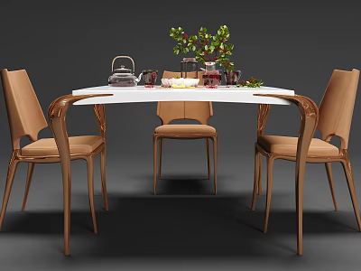 Jane European Dining Table and Chair Combination Dining Table and Chair Food Decoration Combination 3d model