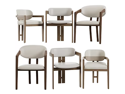 Modern Minimalist Dining Chairs With Light Upholstery And Dark Wood Frames 3d model
