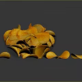 Orange Potato Chips In Transparent Bowl With Scattered Pieces And Reflection On Dark Background