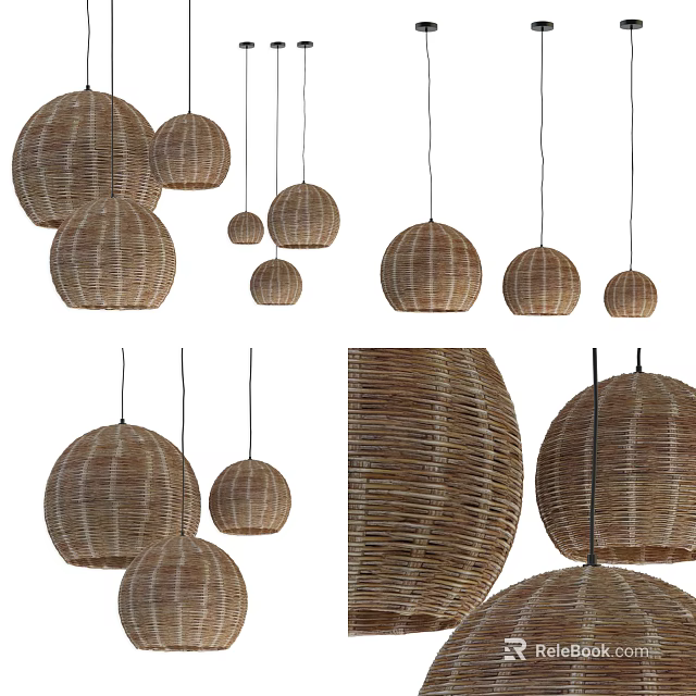 Modern Rattan Spherical Pendant Lights With Various Sizes Interior Design 3d model