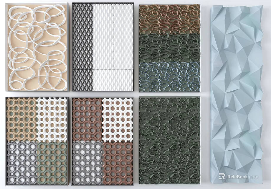 Modern 3D Textured Wall Decorations Featuring Various Geometric Patterns And Designs 3d model